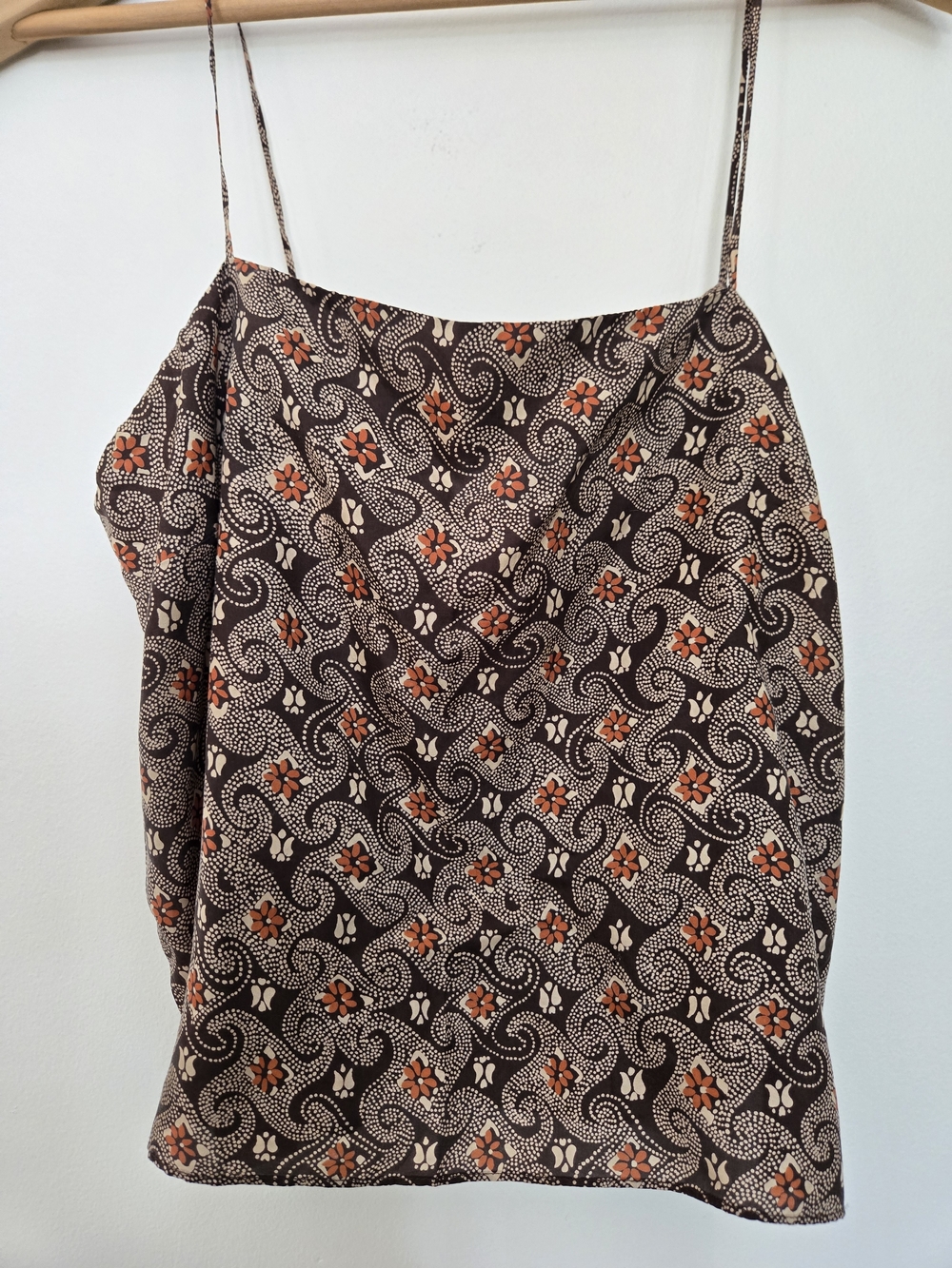 Women's Brown Floral Silk Spaghetti Strap Top - Picture 2 of 5